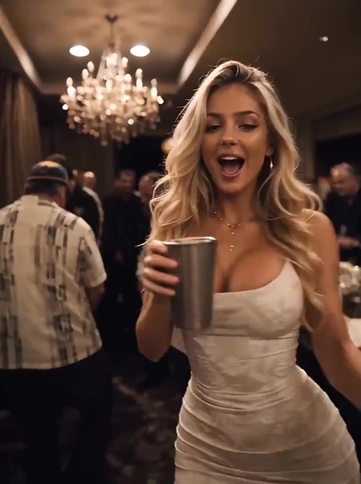 Burning Bridges AI example: a guest in a white dress dancing at the party